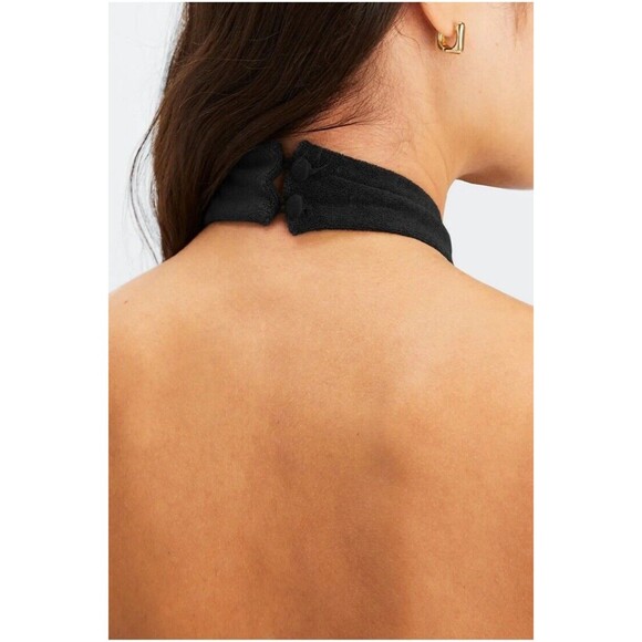 Fabletics Dress Women Island Terry Halter Neck Black Size M - Picture 3 of 13